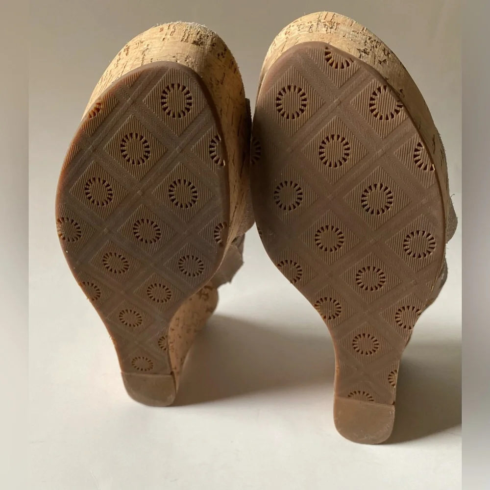 UGG Marta Cork Wedge Platform Sandals Grey Suede Size W 9 - Picture 8 of 11